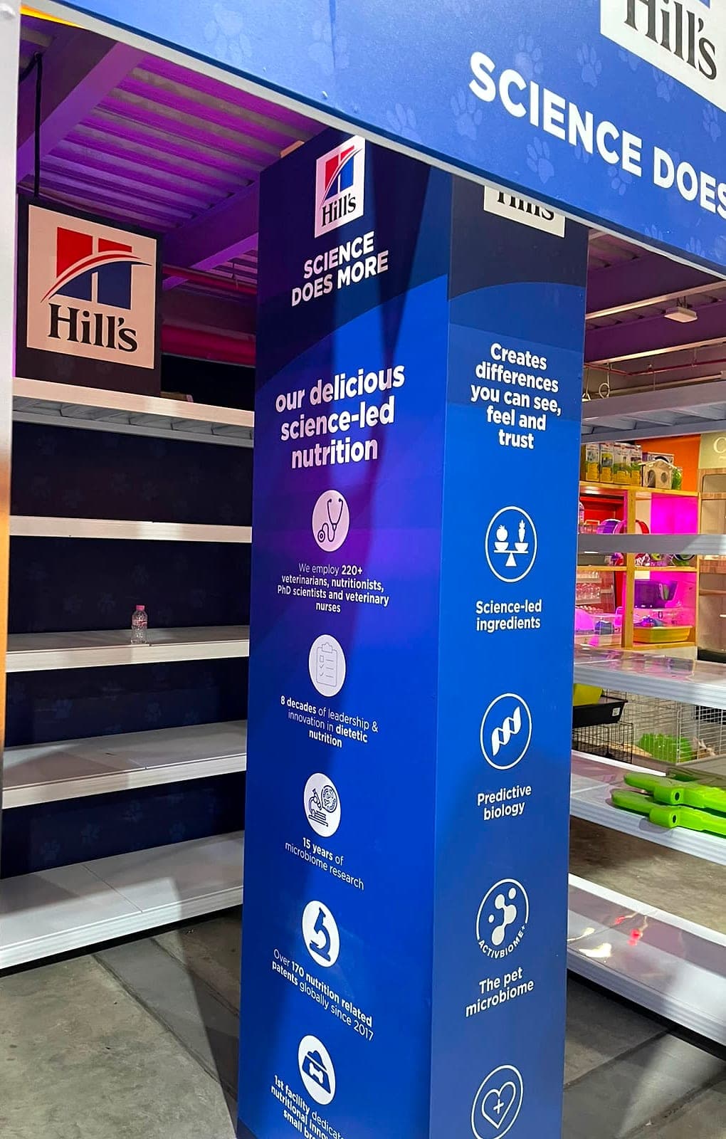 Printed Hill's Pet Nutrition shop-in-shop kiosk inside a pet store