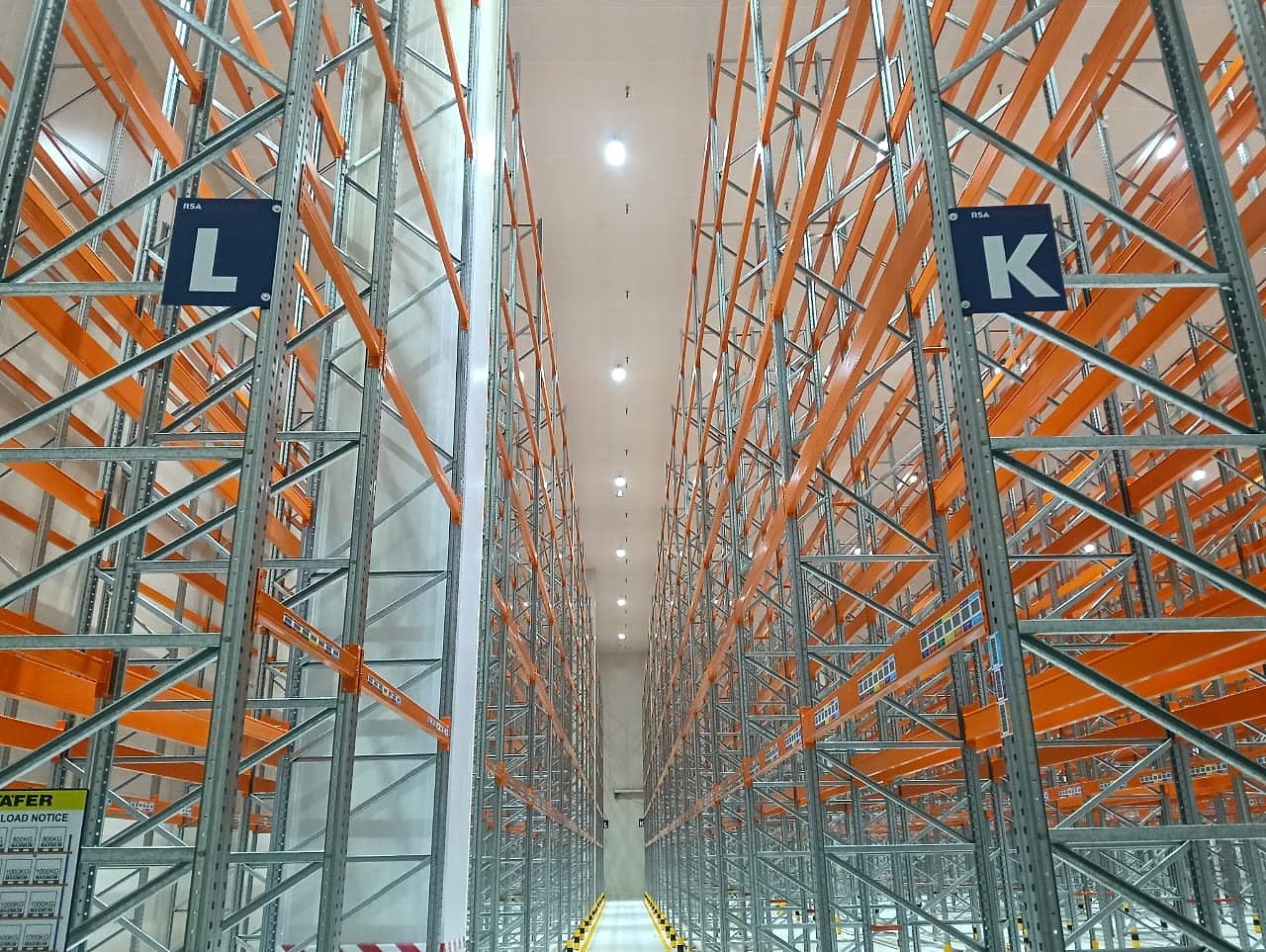 Navy aisle letter plates in an RSA Cold Chain cold room